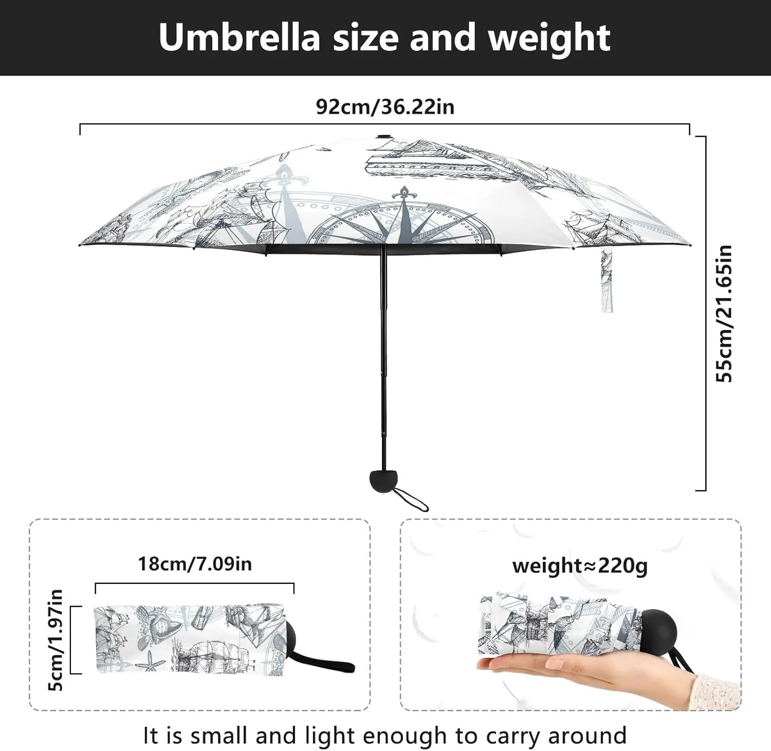 Small Mini Anti-UV Compact Travel Umbrella, 5 Folding Ultra-Light Umbrella, 6 Ribs Pocket Windproof Foldable Vinyl Parasol
