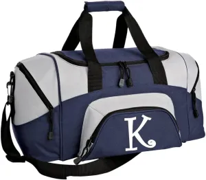 SMALL Personalized Gym Bag Monogrammed Duffel Bag or Travel Carryon Custom Printed Initial Navy