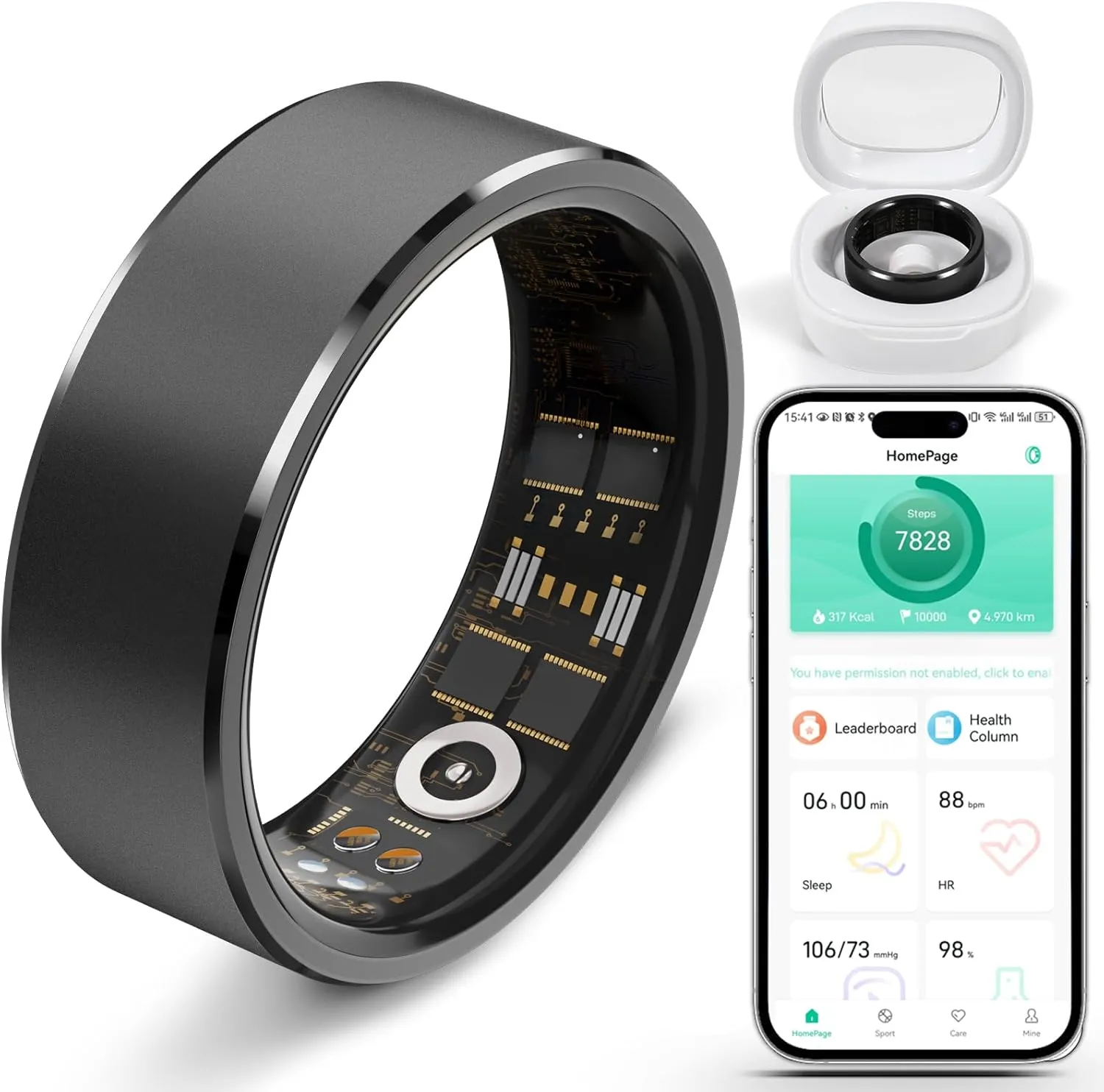 Smart Ring Fitness Tracker Ring for Men Women - Health Heart Rate Ring with Motion Tracking, Sleep Monitor, and Oximetry, No Subscription Fee, Family Care, Remote Photography, IP68 Waterproof(9#)