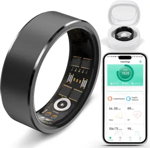 Smart Ring Fitness Tracker Ring for Men Women - Health Heart Rate Ring with Motion Tracking, Sleep Monitor, and Oximetry, No Subscription Fee, Family Care, Remote Photography, IP68 Waterproof(9#)