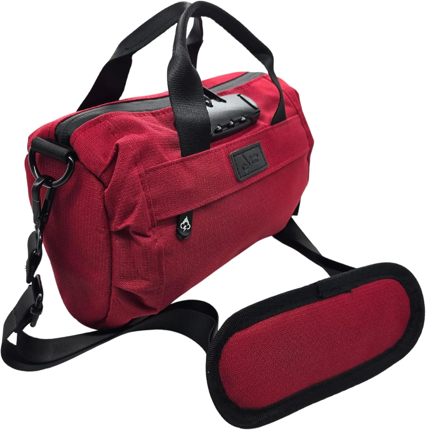 Smell Proof Duffle Bag with Anti Theft Combo Lock, Removable Shoulder Strap, Water Resistant, Ultra Durable Double Gasket Zippers   Premium Hardware (Ruby Red, 9-Inch (9" x 5" x 4"))