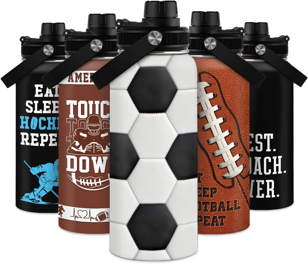Soccer Water Bottle with Lid - 32oz Insulated Stainless Steel Sport Bottles - Gift for Men Soccer Player Fan Coach