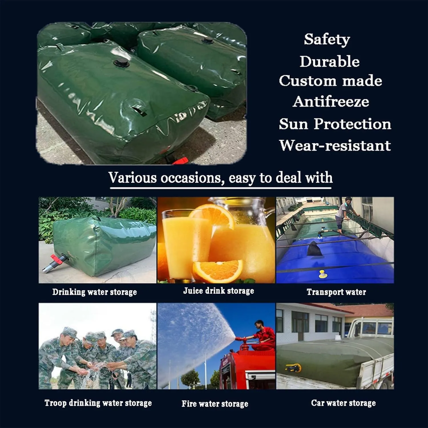 Soft Drought-Resistant Water Bag，Bladder Water Storage Bag, Collapsible Bladder, Portable Water Tank, Large Flexible Emergency Bucket, Camping Shower Water Container ( Size : 1.8*1.2*0.7m/1500L/396gal