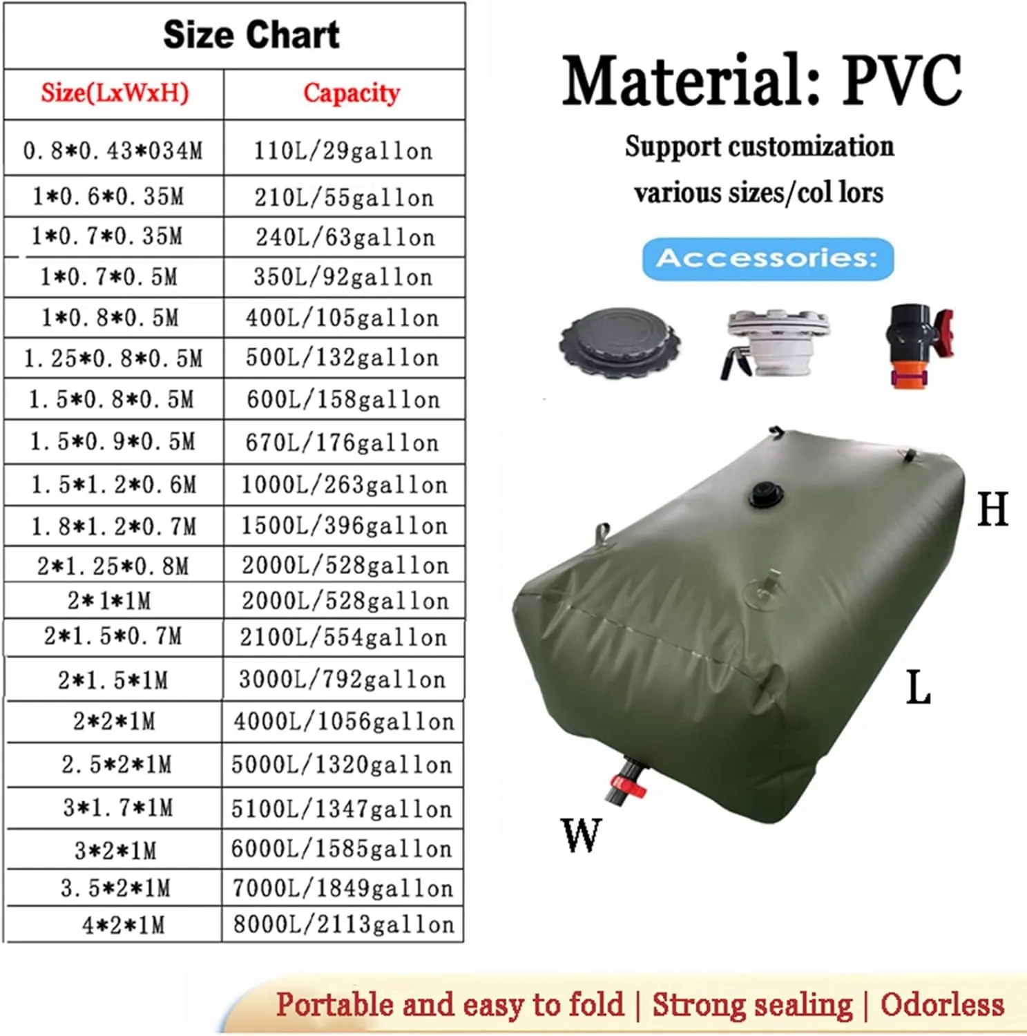 Soft Drought-Resistant Water Bag，Bladder Water Storage Bag, Collapsible Bladder, Portable Water Tank, Large Flexible Emergency Bucket, Camping Shower Water Container ( Size : 1.8*1.2*0.7m/1500L/396gal