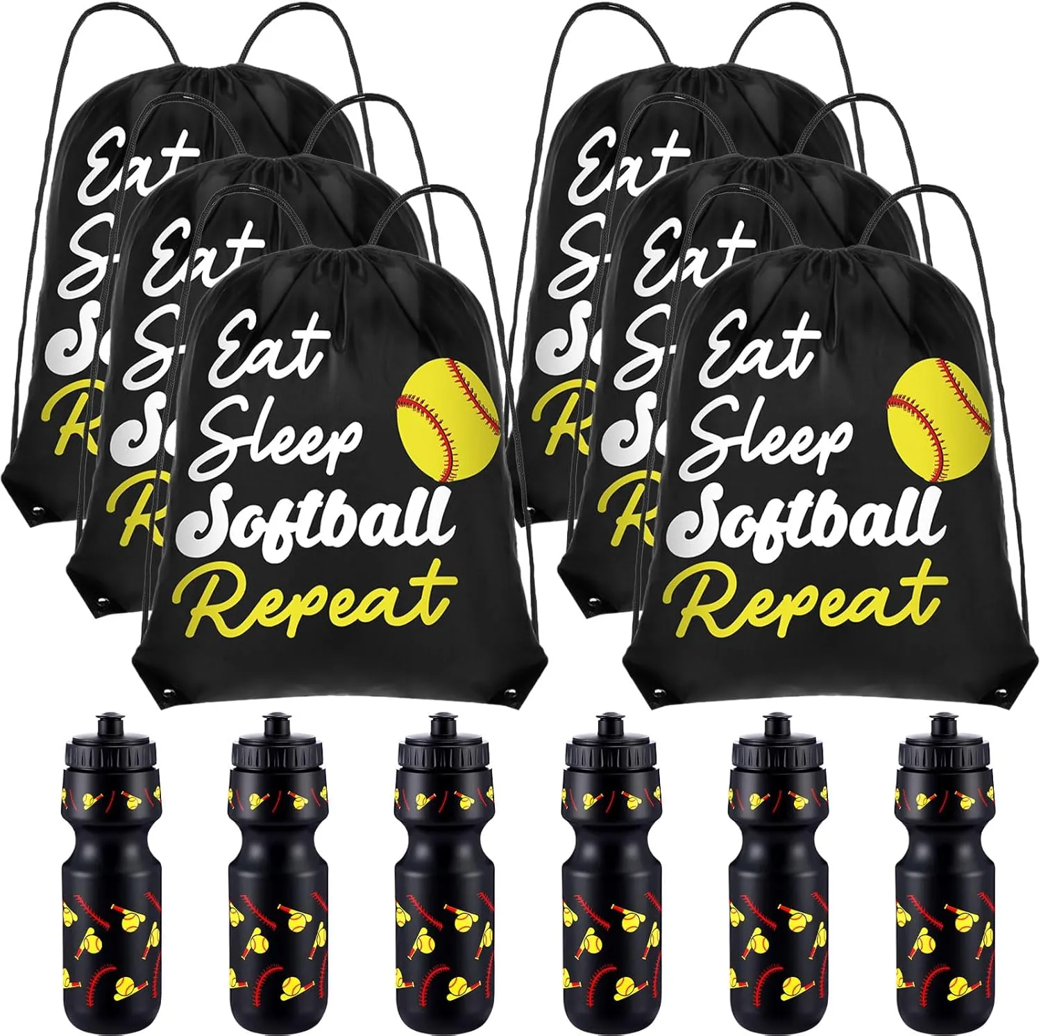 Softball Party Favors 24 oz Softball Water Bottle Gift for Team with Drawstring Bag Bulk Gifts Tumbler Cup Sports Themed Accessories for Events Supplies
