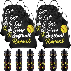 Softball Party Favors 24 oz Softball Water Bottle Gift for Team with Drawstring Bag Bulk Gifts Tumbler Cup Sports Themed Accessories for Events Supplies