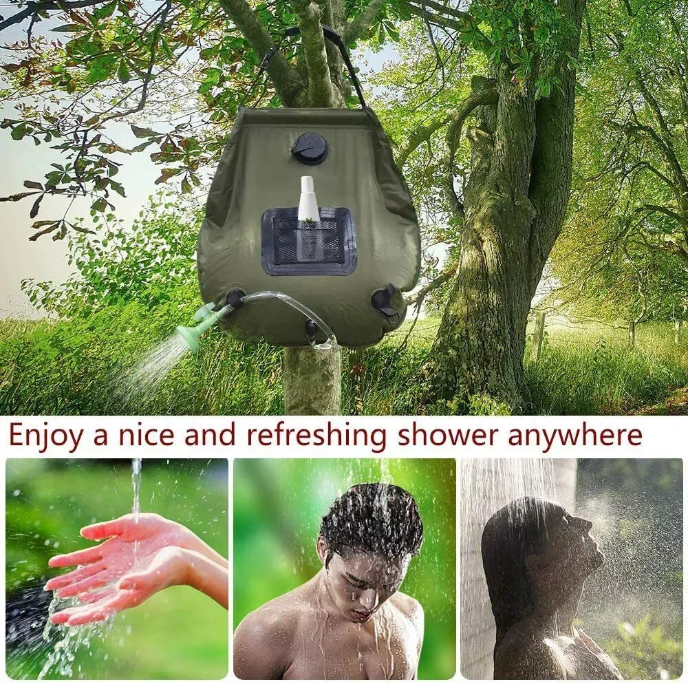 Solar Heat Water Pipe 20L Portable Camp Shower Bag Camping Hiking Travel Outdoor