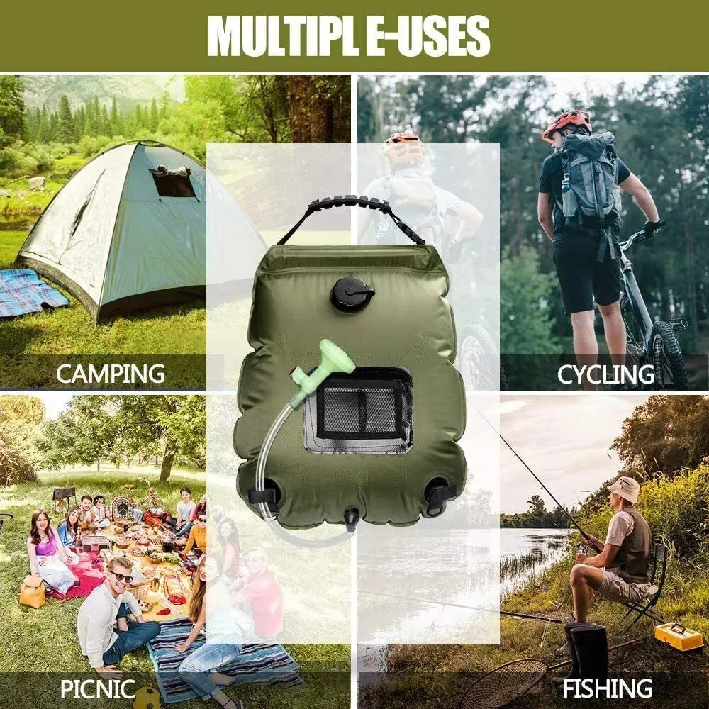 Solar Heat Water Pipe 20L Portable Camp Shower Bag Camping Hiking Travel Outdoor
