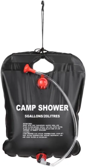 Solar Shower Bag Black 5 Gallons/20L Portable Camping Shower Bag with Removable Hose and On-Off Switchable Shower Head for Camping Swimming Outdoor Traveling