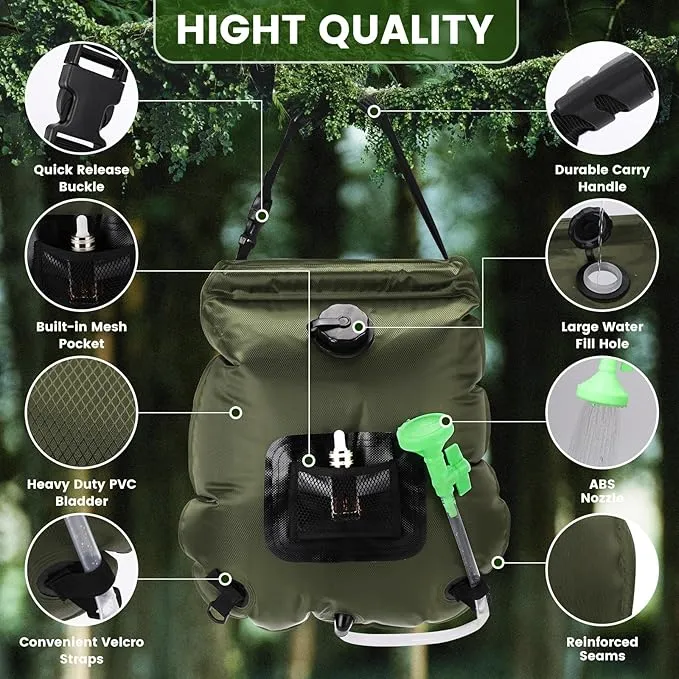 Solar Shower Bag, Portable Solar Shower for Camping, 5 Gallons/20L Camping Shower Bag with Removable Hose and On-Off Switchable Shower Head, Portable Shower for Camping, Hiking, Beach Swimming
