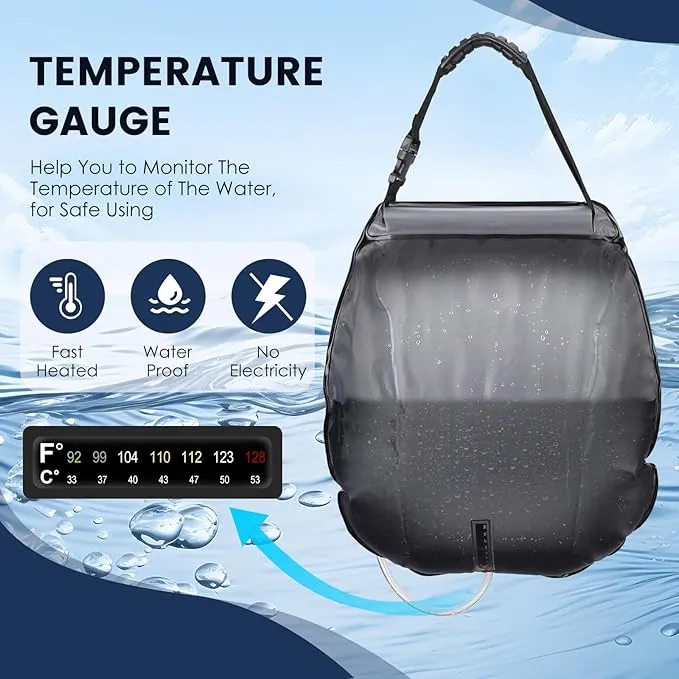 Solar Shower Bag, Portable Solar Shower for Camping, 5 Gallons/20L Camping Shower Bag with Removable Hose and On-Off Switchable Shower Head, Portable Shower for Camping, Hiking, Beach Swimming