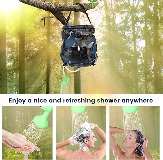 Solar Shower Bag, Portable Solar Shower for Camping, 5 Gallons/20L Camping Shower Bag with Removable Hose and On-Off Switchable Shower Head, Portable Shower for Camping, Hiking, Beach Swimming