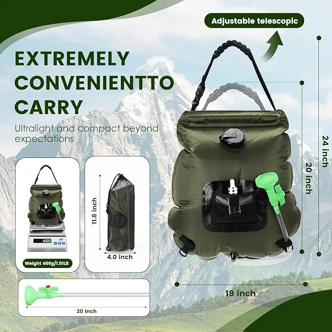 Solar Shower Bag, Portable Solar Shower for Camping, 5 Gallons/20L Camping Shower Bag with Removable Hose and On-Off Switchable Shower Head, Portable Shower for Camping, Hiking, Beach Swimming