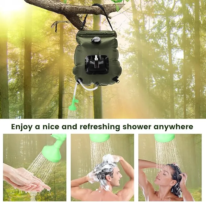 Solar Shower Bag, Portable Solar Shower for Camping, 5 Gallons/20L Camping Shower Bag with Removable Hose and On-Off Switchable Shower Head, Portable Shower for Camping, Hiking, Beach Swimming