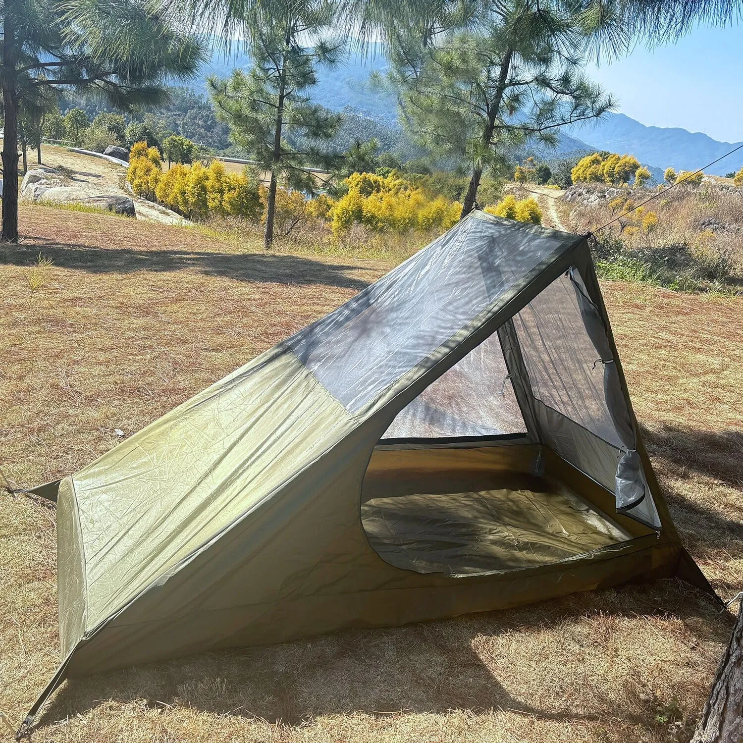 Solo Mesh Tent with 2 Openings Inner Tent for Tarp Waterproof Bathtub Floor for Backpacking Hiking Patio Outdoor Camping Travel