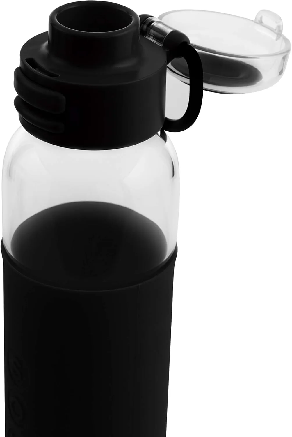 SOMA Glass Water Bottle with Silicone Sleeve, Sport Cap, 17-ounce, Black