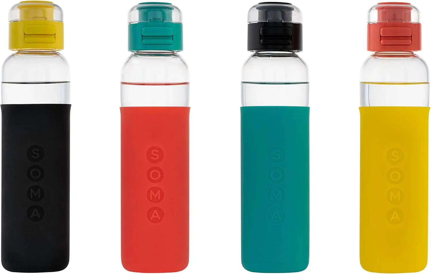 SOMA Glass Water Bottle with Silicone Sleeve, Sport Cap, 17-ounce, Coral