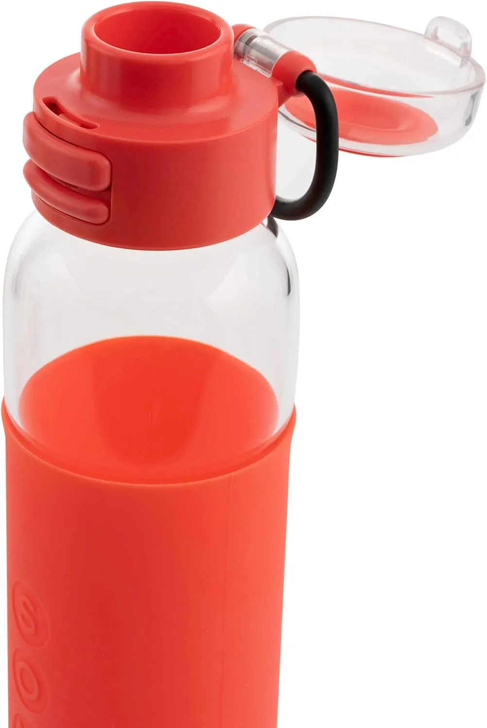 SOMA Glass Water Bottle with Silicone Sleeve, Sport Cap, 17-ounce, Coral