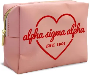Sorority Shop Alpha Sigma Alpha Makeup Bag - Multi-Purpose PU Leather, Water-Resistant Makeup travel bag with Licensed Design and Zipper Closure, Perfect Alpha Sigma Alpha Sorority Gifts for Women
