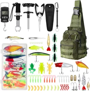 Sosation 134 Pcs Fishing Tool Kit Fishing Gear and Equipment for Men Adults, Include Hook Remover, Pliers Kit, Tackle Box with Tackle Included, Lures, Lip Gripper, Weigh Scale