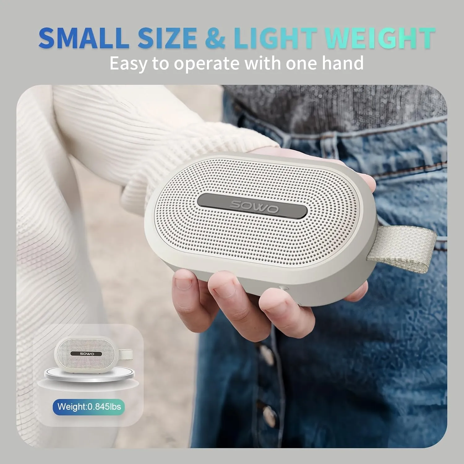 SOWO Wireless Portable Small Speaker, Ultra Magnetic Bluetooth Speaker for Golf Cart, Coverless IP67 Waterproof, 24 H Playtime, Pro Sound, Clip On Design for Outdoor, Indoor - White
