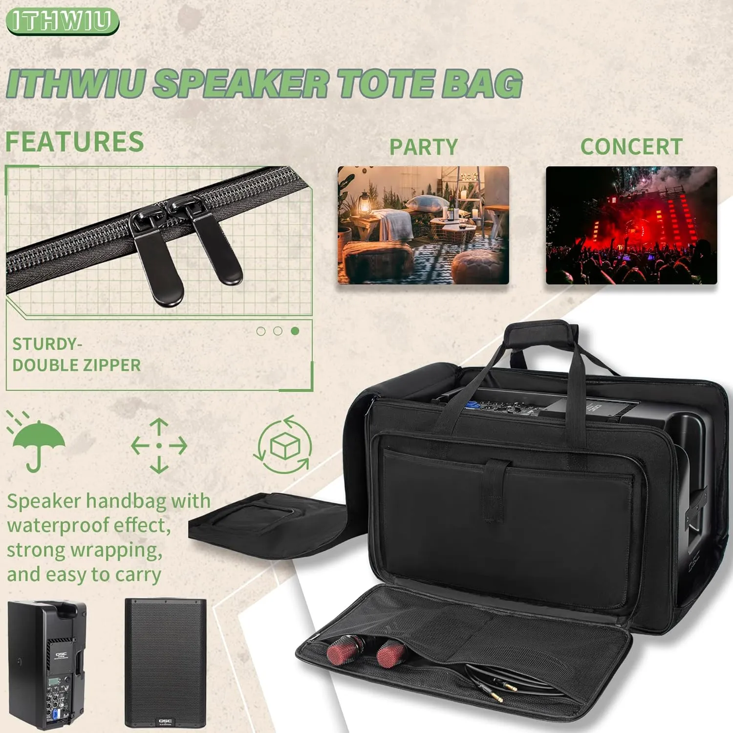 Speaker Carrying Bag with Thickened Sponge for Compact 10" Speaker Cabinets; Heavy-Duty Fits QSC K10, Yamaha DXR10 and more (IT-TOTE10), Black