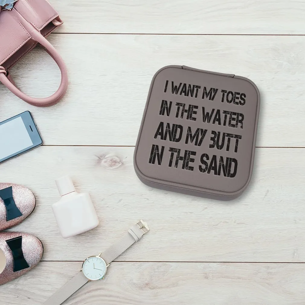 Speedy Pros Engraved Leather Jewelry Box I Want My Toes and My Butt in The Sand Nature Ocean & Beach Travel Earring Case for Women Chill