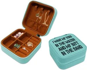 Speedy Pros Engraved Leather Jewelry Box I Want My Toes and My Butt in The Sand Nature Ocean & Beach Travel Earring Case for Women Chill