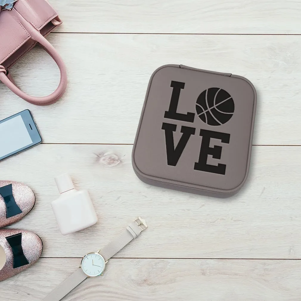 Speedy Pros Engraved Leather Jewelry Box Love Basketball Decal Travel Earring Case for Women Soft Pink