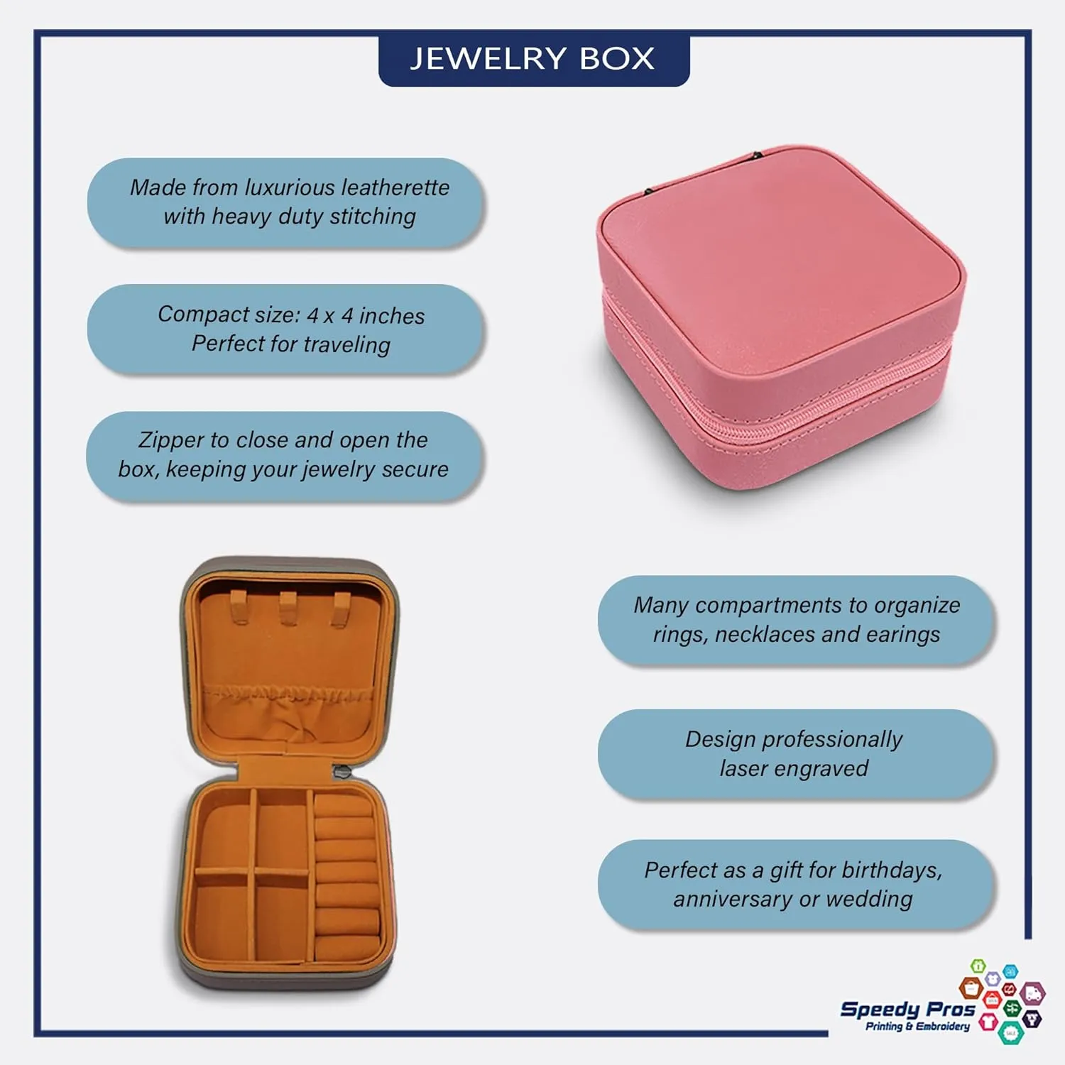 Speedy Pros Engraved Leather Jewelry Box Love Basketball Decal Travel Earring Case for Women Soft Pink