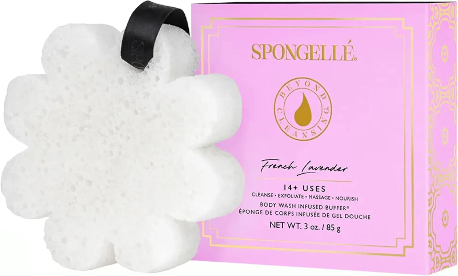 Spongelle Wild Flower Buffer Body Scrubber Bundle with Box | Bath & Shower Loofah for Women | Exfoliator with Body Wash Infused | 14  uses (Bulgarian Rose, French Lavender, Freesia Pear)