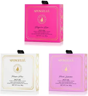 Spongelle Wild Flower Buffer Body Scrubber Bundle with Box | Bath & Shower Loofah for Women | Exfoliator with Body Wash Infused | 14  uses (Bulgarian Rose, French Lavender, Freesia Pear)