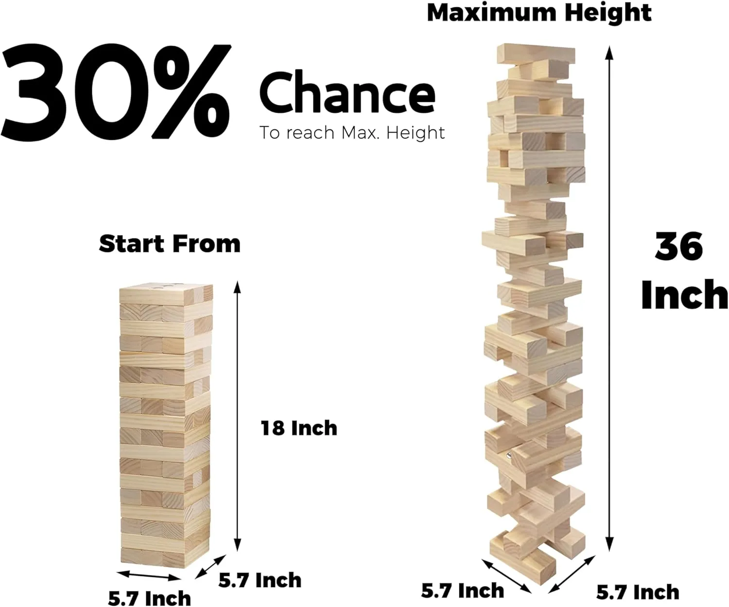 SPORT BEATS Medium Tower Game Outdoor Games 54 Blocks Stacking Game Includes Carry Bag