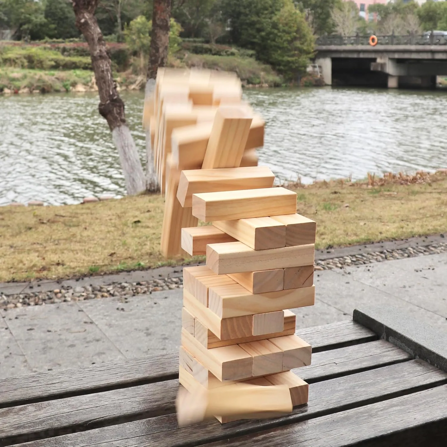 SPORT BEATS Medium Tower Game Outdoor Games 54 Blocks Stacking Game Includes Carry Bag