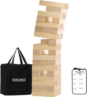 SPORT BEATS Medium Tower Game Outdoor Games 54 Blocks Stacking Game Includes Carry Bag