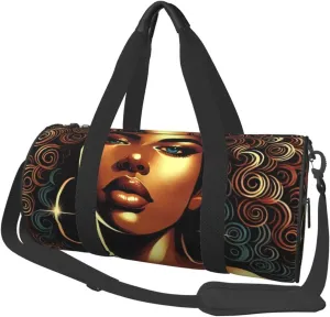 Sports Duffel Bag African-Woman-With-Curly-Hair Foldable Travel Tote Bag Weekender Sleepover Carry On Bag