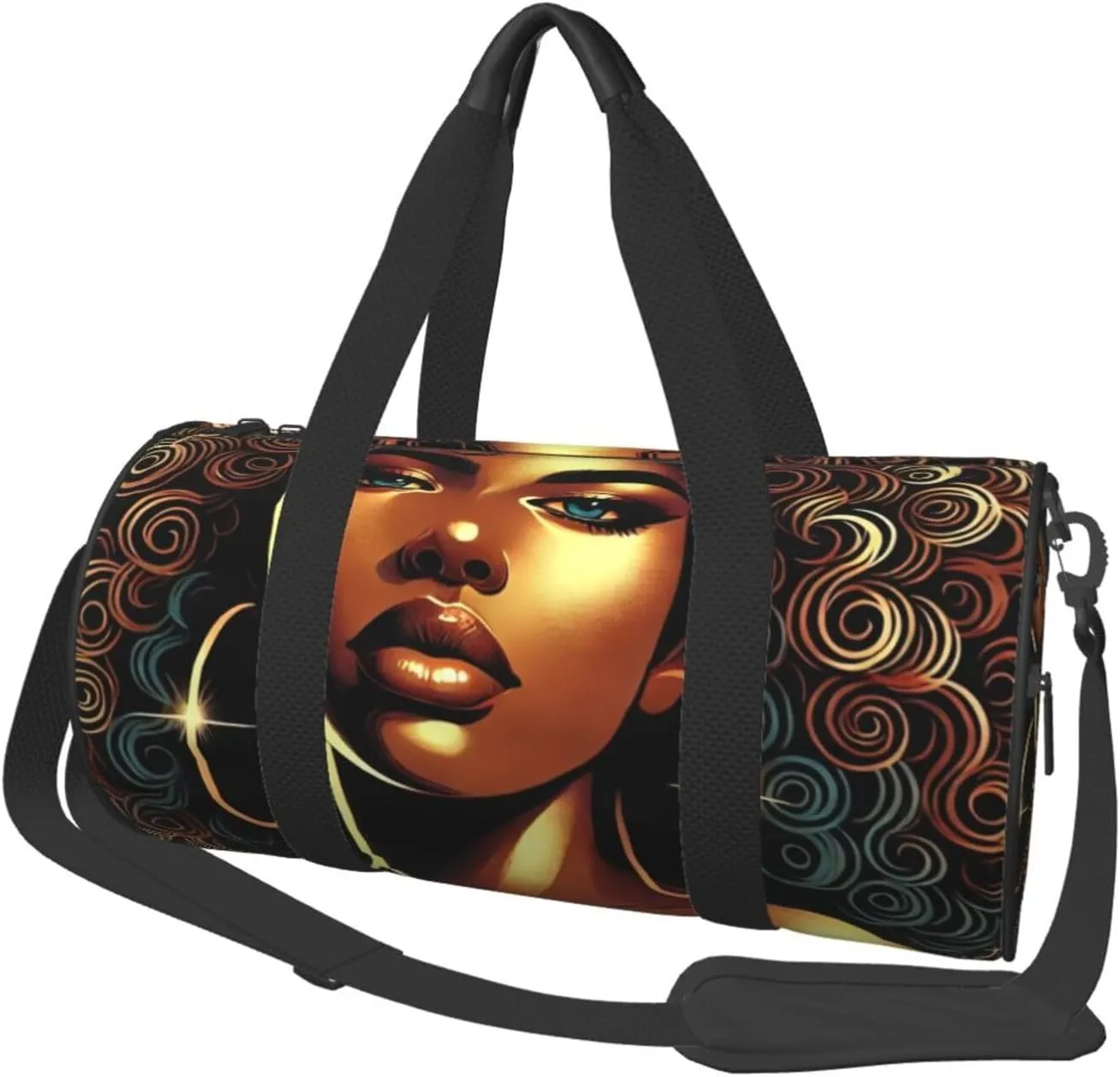 Sports Duffel Bag African-Woman-With-Curly-Hair Foldable Travel Tote Bag Weekender Sleepover Carry On Bag