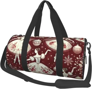 Sports Duffel Bag Ballerinas-Christmas-Snowflake Foldable Travel Tote Bag Weekender Sleepover Carry On Bag