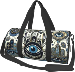 Sports Duffel Bag Blue-Turkish-Eyes-Hand Foldable Travel Tote Bag Weekender Sleepover Carry On Bag