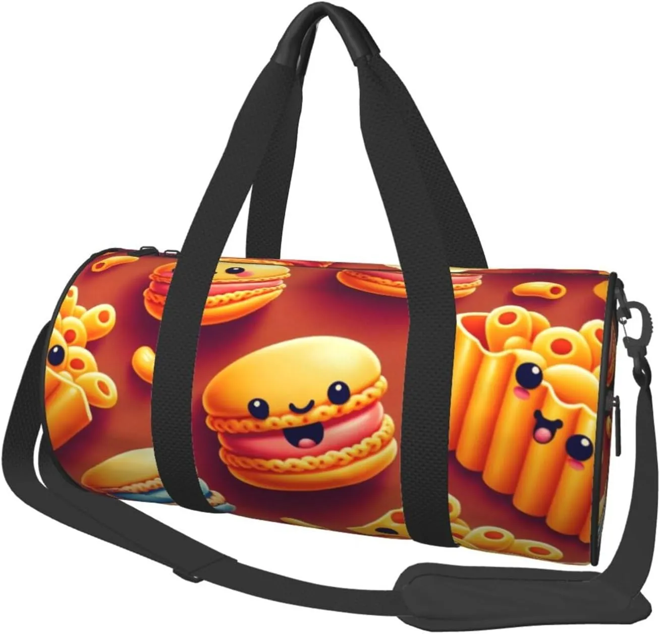 Sports Duffel Bag Cheese-Macaron-Hamburger Foldable Travel Tote Bag Weekender Sleepover Carry On Bag