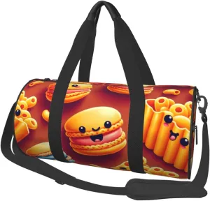 Sports Duffel Bag Cheese-Macaron-Hamburger Foldable Travel Tote Bag Weekender Sleepover Carry On Bag