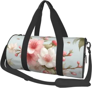 Sports Duffel Bag Cherry-Blossoms-Peach Foldable Travel Tote Bag Weekender Sleepover Carry On Bag