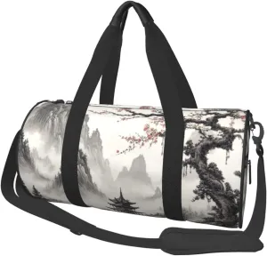 Sports Duffel Bag Chinese-Landscape-Painting Foldable Travel Tote Bag Weekender Sleepover Carry On Bag