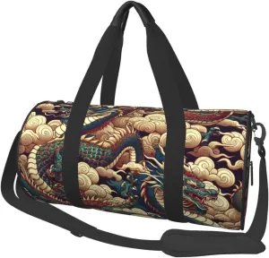 Sports Duffel Bag Cloud-Dragon-China-Japanese Foldable Travel Tote Bag Weekender Sleepover Carry On Bag