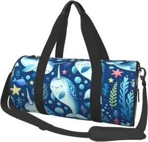 Sports Duffel Bag Cute-Magic-Narwhals Foldable Travel Tote Bag Weekender Sleepover Carry On Bag
