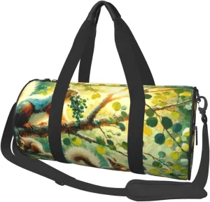 Sports Duffel Bag Cute-Squirrel-On-Tree Foldable Travel Tote Bag Weekender Sleepover Carry On Bag