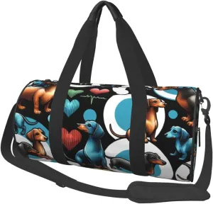 Sports Duffel Bag Dachshunds-Heartbeat Foldable Travel Tote Bag Weekender Sleepover Carry On Bag