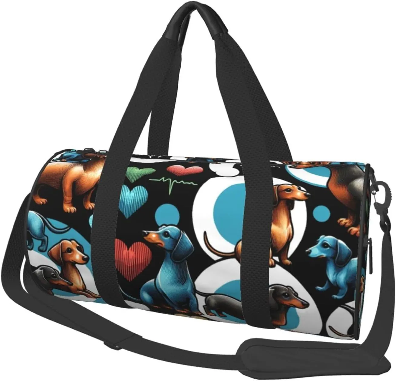 Sports Duffel Bag Dachshunds-Heartbeat Foldable Travel Tote Bag Weekender Sleepover Carry On Bag