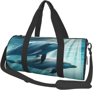 Sports Duffel Bag Dolphins-Swimming-Undersea Foldable Travel Tote Bag Weekender Sleepover Carry On Bag