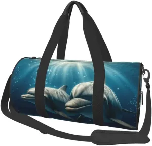 Sports Duffel Bag Dolphins-Undersea-World Foldable Travel Tote Bag Weekender Sleepover Carry On Bag